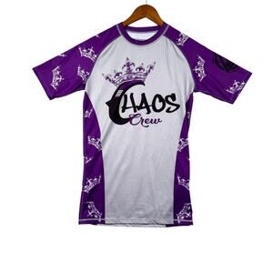 Chaos Crew Order Premium Short Sleeve Jiu-Jitsu Rashguard White Purple Crown M